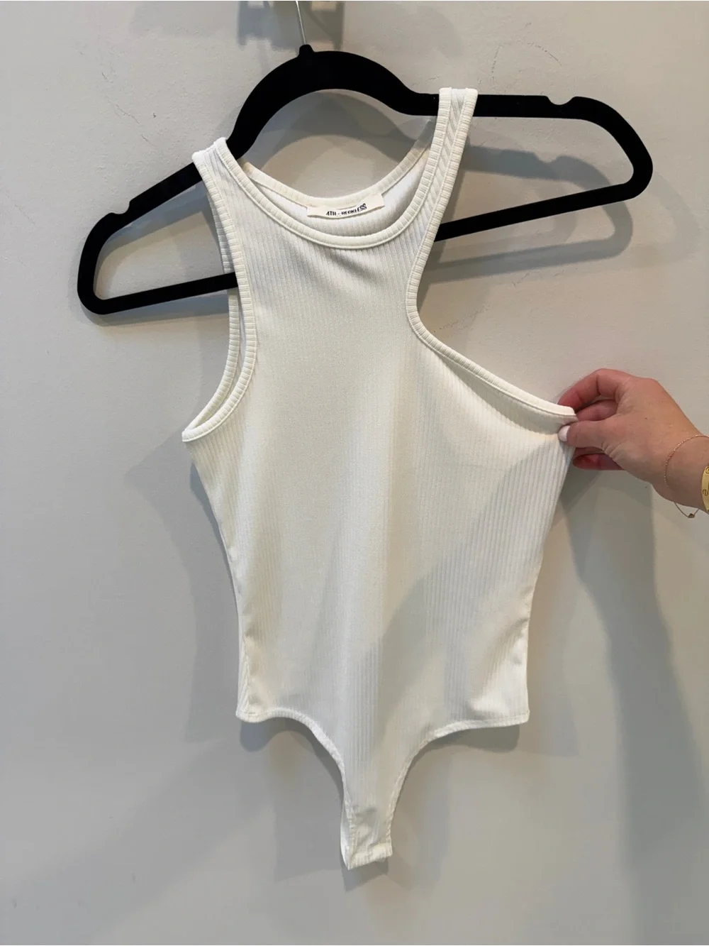 White Asymmetric Neck Ribbed Body Suit